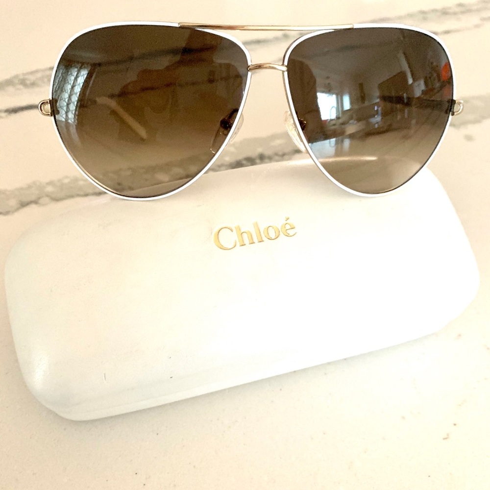 CHLOE White Metal Pilot Aviator Sunglasses